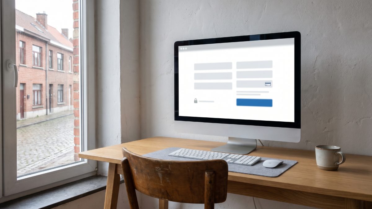 Ordinateur fixe avec page de paiement ouverte d'un site e-commerce.